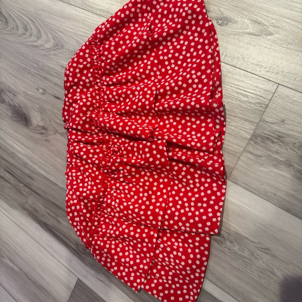 SHEIN Red Ruched Asymmetrical Mini Skirt